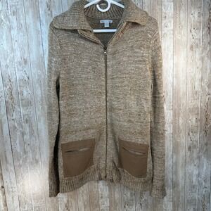 Gap Womens‎ Alpaca Wool Blend Cardigan Oatmeal Tan Zip Front Pockets Size M